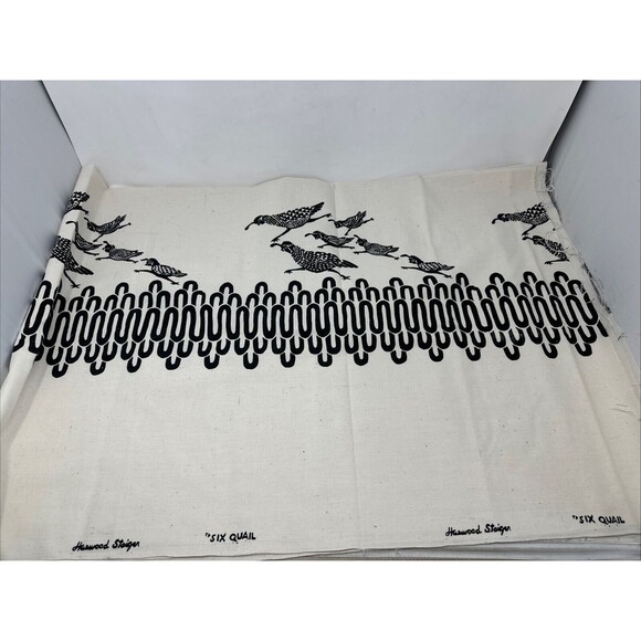 HARWOOD STEIGER Vtg Fabric SIX QUAIL Linen Cotton Blend Black White 1.75 Yards - Picture 2 of 6